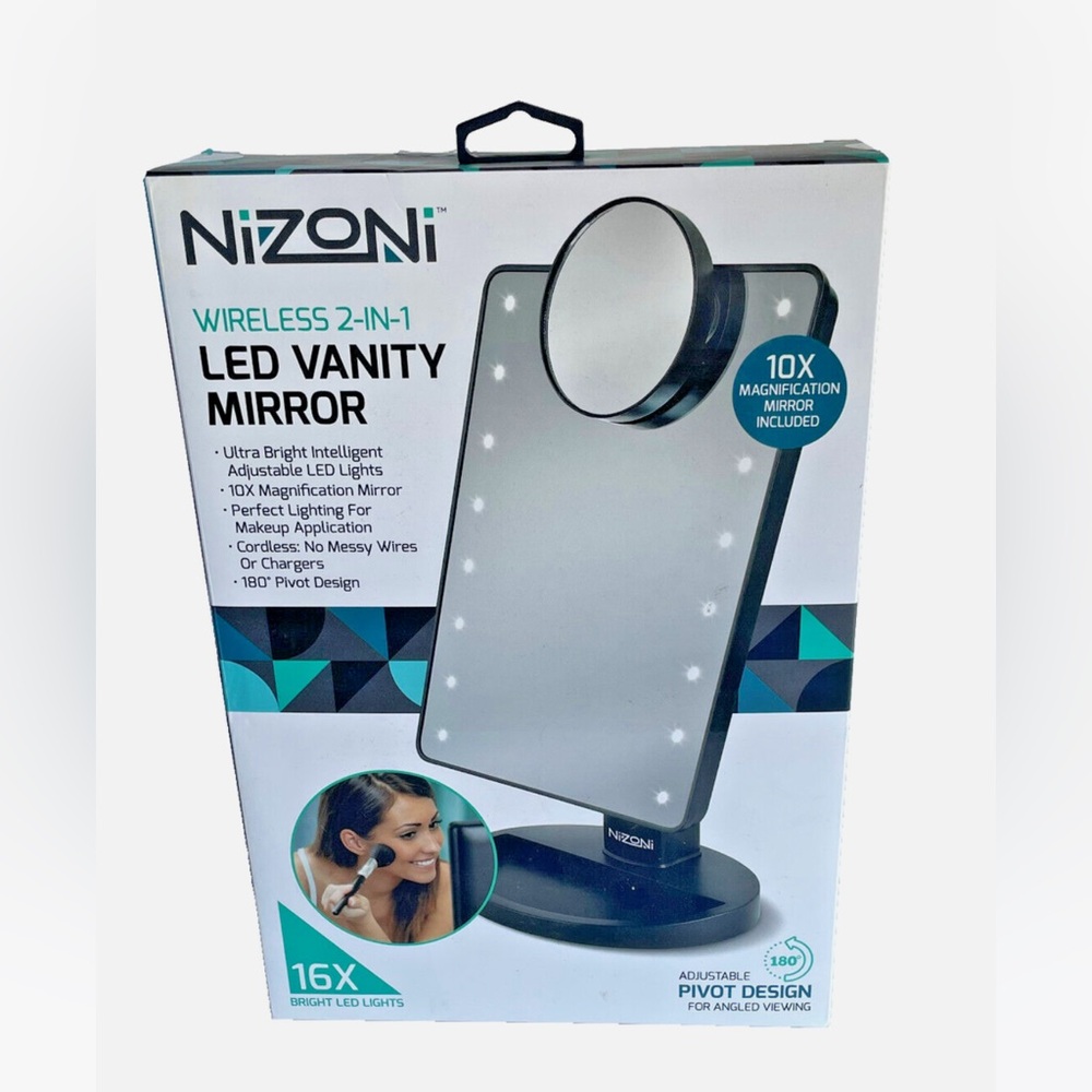 Black Wireless 2-in-1 LED Vanity Mirror